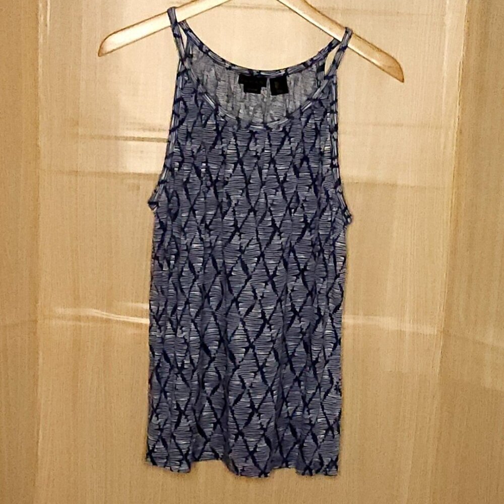 Tahari Womens Blue Linen Swing Tank Large